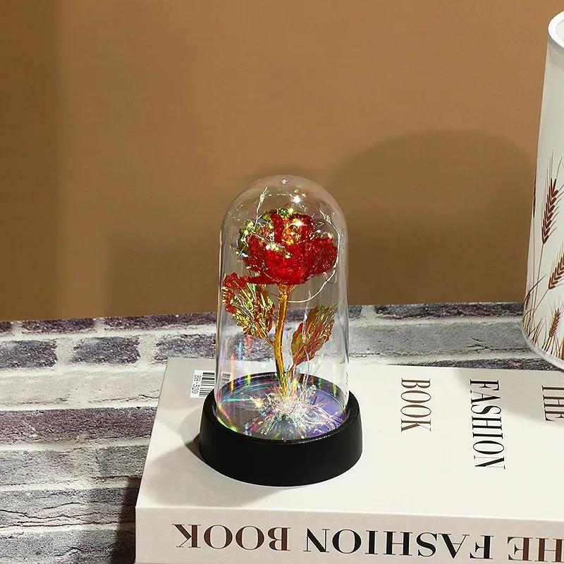 Eternal Rose LED Light Foil Red Artificial Flower in Glass for Girlfriend Wedding Party Supplies Valentine's Day Christmas Gifts
