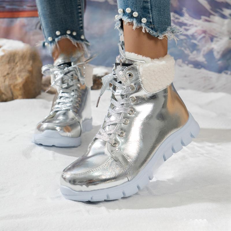 Fashion Leopard Print Women's Snow Boots 2024 Winter Frenulum Plush Ankle Boots Woman Faux Fur Warm Non-Slip Cotton Padded Shoes