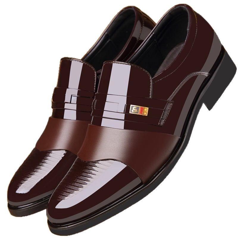 Men's shoes business casual new pointed bright leather patent leather British fashion men's leather shoes foot cover security work shoes