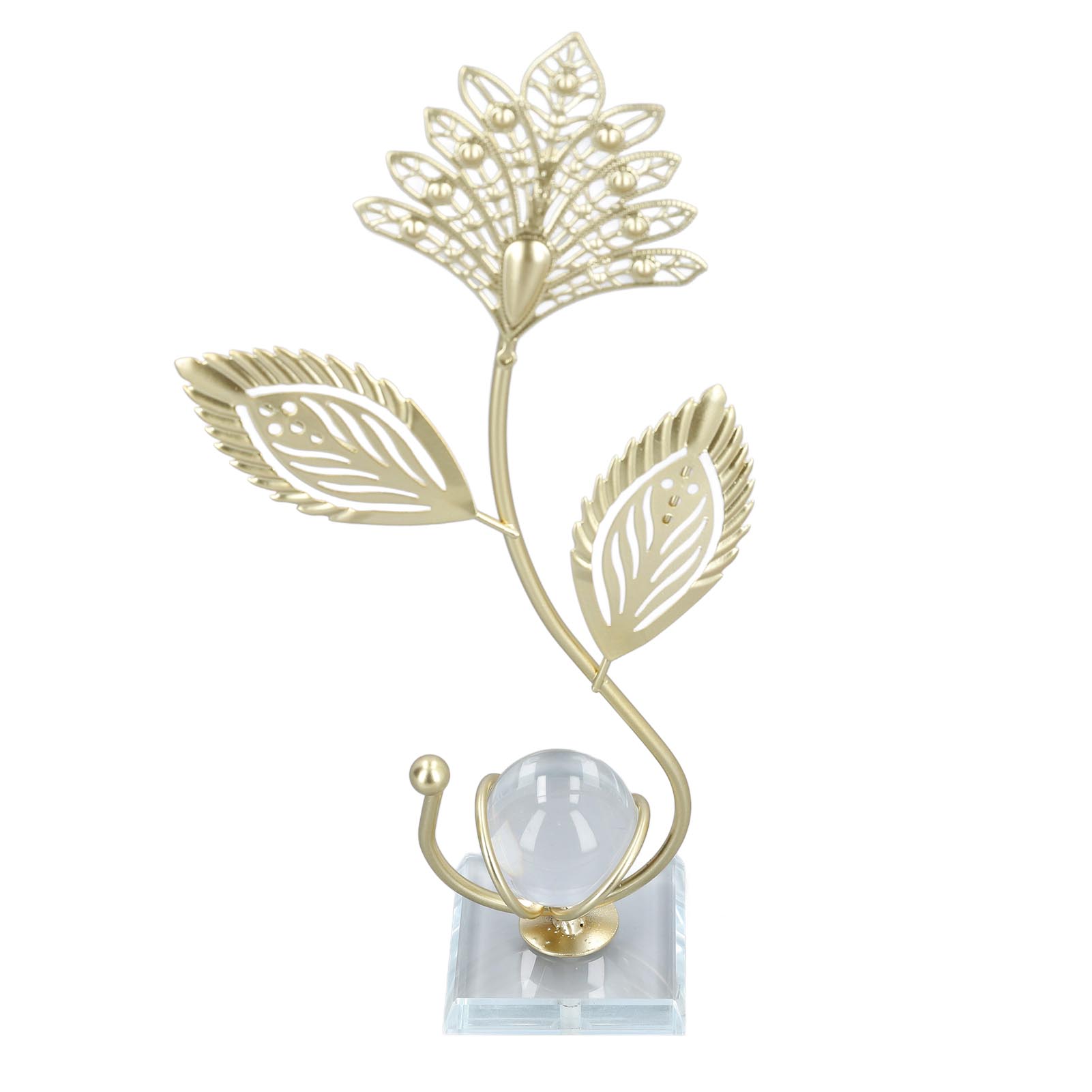 

Iron Leaf Crystal Ball Decor Decorative Exquisite Metal Leaf Crystal Ball Ornament Stylish Nordic Desk Decoration for