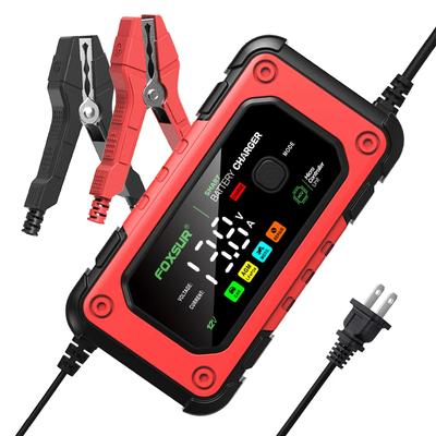 NEW 12V 7A Intelligent Repair Motorcycle Charger FOXSUR Universal Repair Car Battery Charger for Lead Acid LiFePO4 Battery