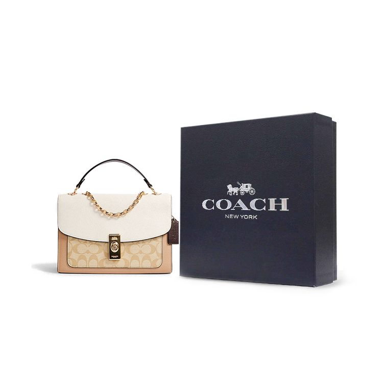 Coach Lane 26 Monogram Color Block Canvas und Leder Klappe Kette Schultertasche Damen Schultertasche C2174-IMOT4