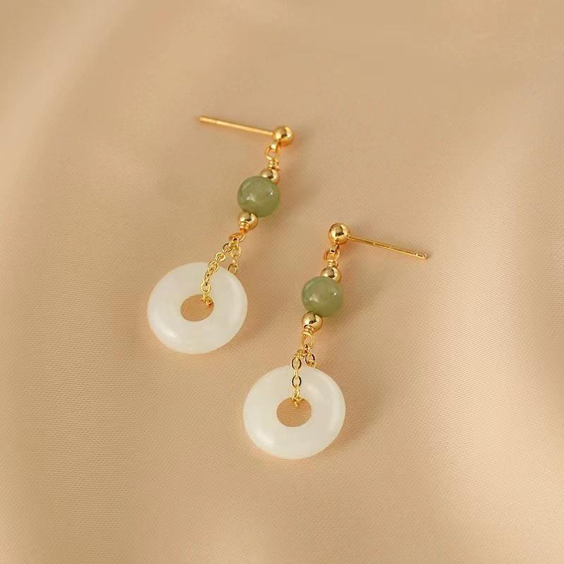 Women's Imitation Jade Tassel Earrings: Niche Design, High-End New Chinese Style