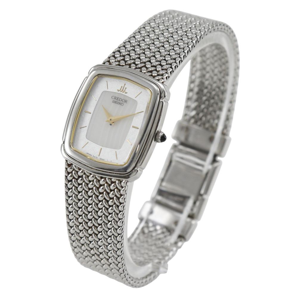 Seiko CREDOR Uhren 5A70-3C30 Silbernes Zifferblatt Edelstahl Quarz Analoganzeige Damen Gebraucht