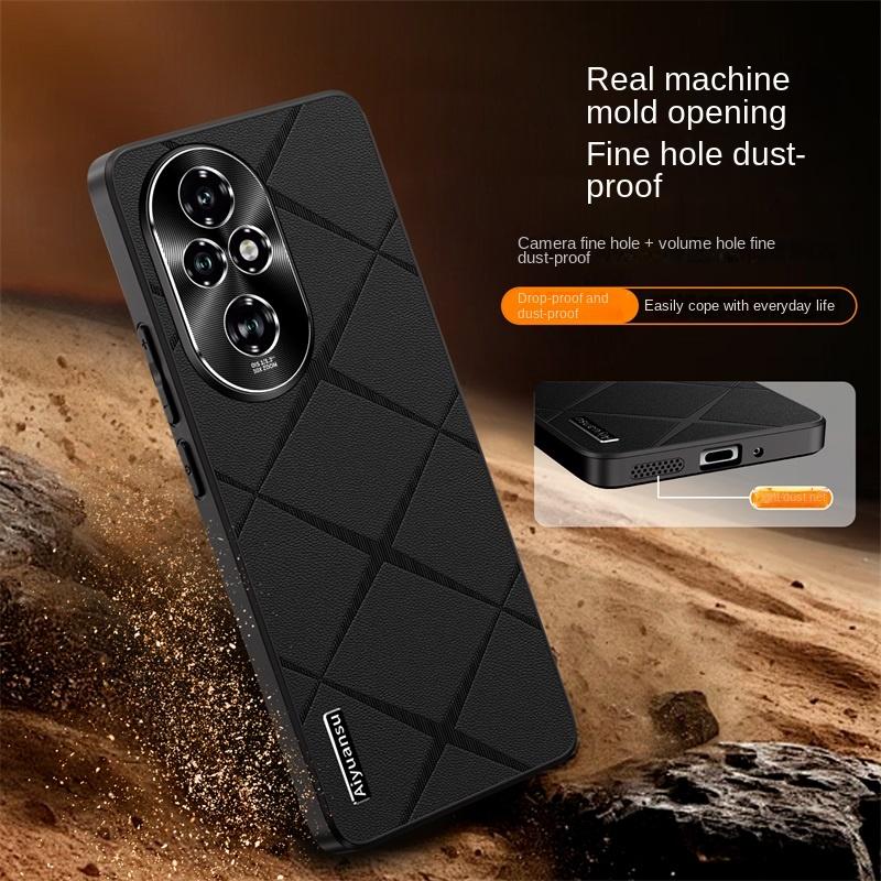 For Honor 200 200 Pro High-luxury Vegan Leather Metal Lens Protection Anti-drop and Anti-fingerprint Phone Case