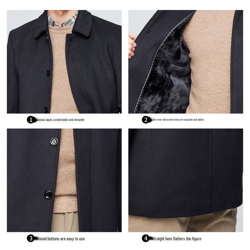 Hodo Men's Luxury Merino Wool Blend Mid-Length Winter Coat