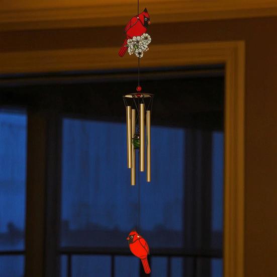 Bird Wind Chimes for Outside Stained Glass Bird Hanging Windchime with 4 Tubes for Balcony Garden Porch Backyard Decor