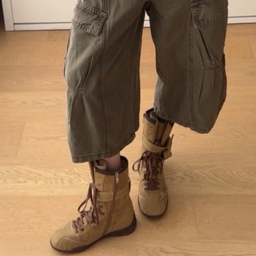 Yueyu Retro Versatile German Training Martin Boots Casual Sports Short Boots Versatile Boxing Boots Round Head Medium Tube Western Boots Women