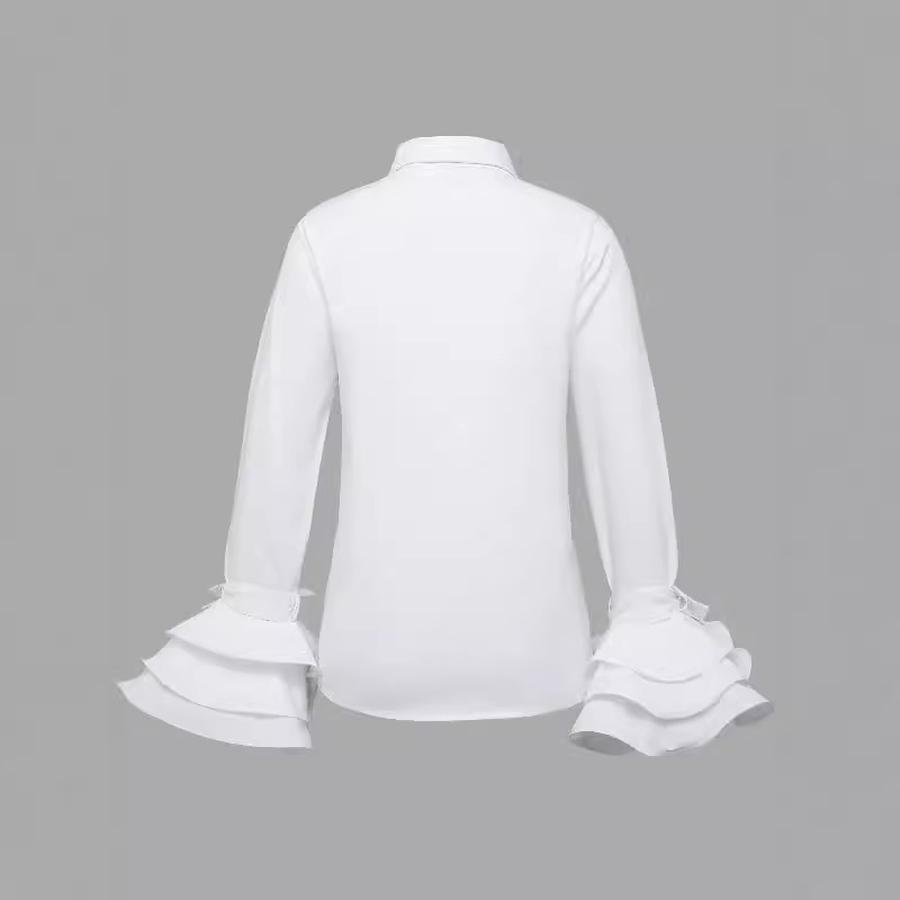 Nou Top Camasă de Toamnă pentru Femei, Culoare Uni, Croială Slim Fit, Mâneci cu Volane