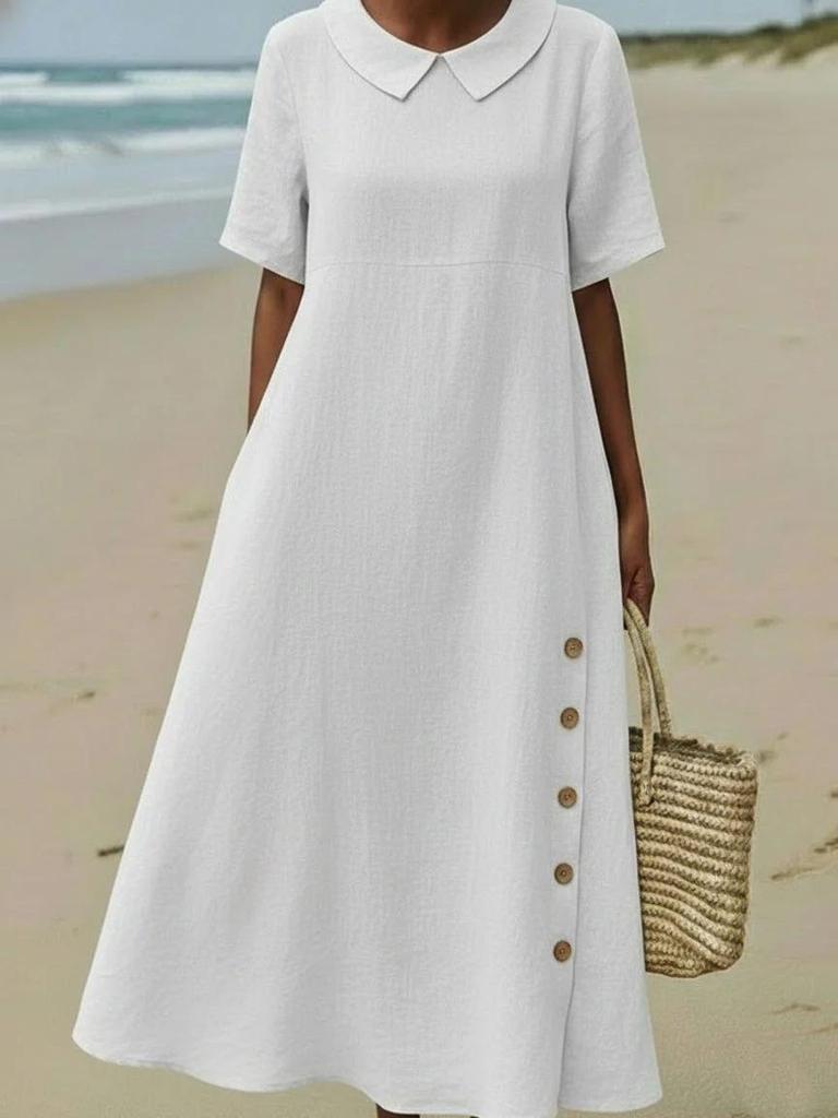 2026 Spring/Summer Elegant Lapel Short Sleeve Solid Color Women's Dress