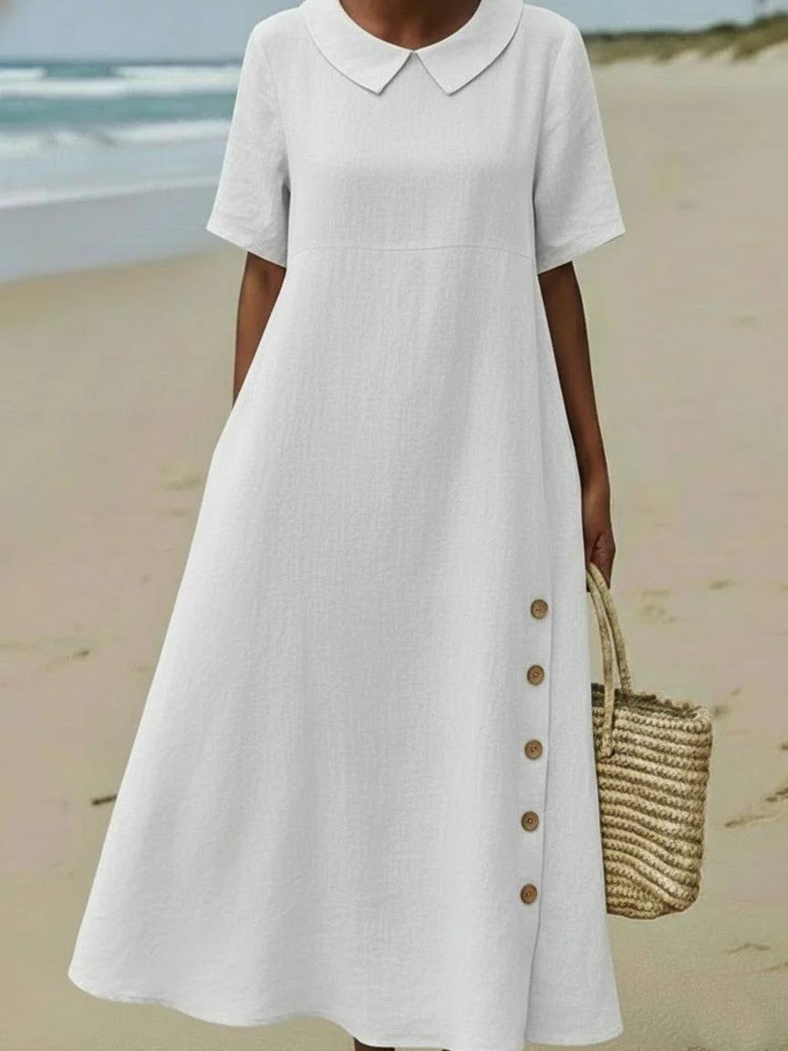 

2026 Spring/Summer Elegant Lapel Short Sleeve Solid Color Women s Dress XL білий