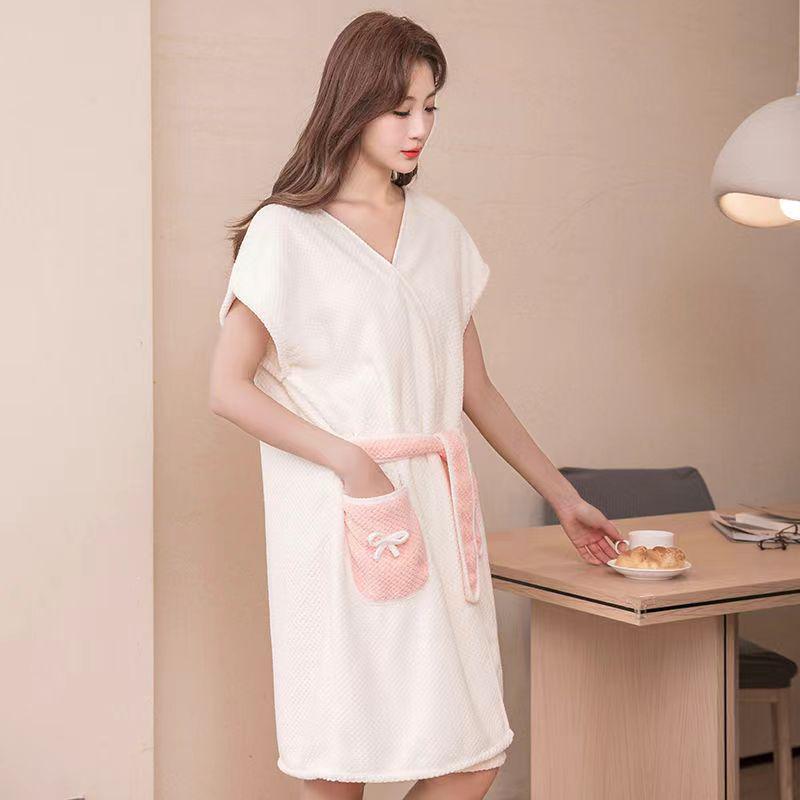 Women's Coral Fleece Wearable Bath Towel - Absorbent, Thick, No-Shed Bath Skirt Robe