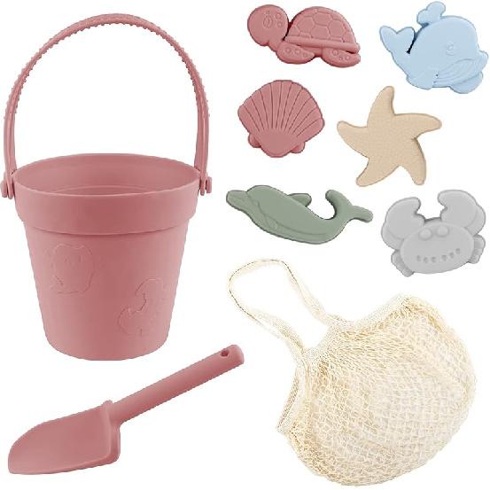 9Pcs Silicone Beach Toys for Baby Girls with Portable Beach Bag - Toddler Beach Set with Sand Toy Molds Shovel Bucket Set, Sand Toys Sandbox Toys for