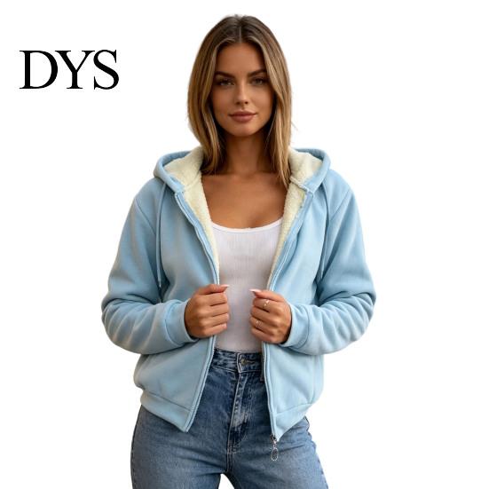 Casual Hooded Coat Women Fleece Jacket with Pockets, Fall Winter Zip-Up Pockets Coat, Loose Fit Warm Thickened Outerwear for Lady