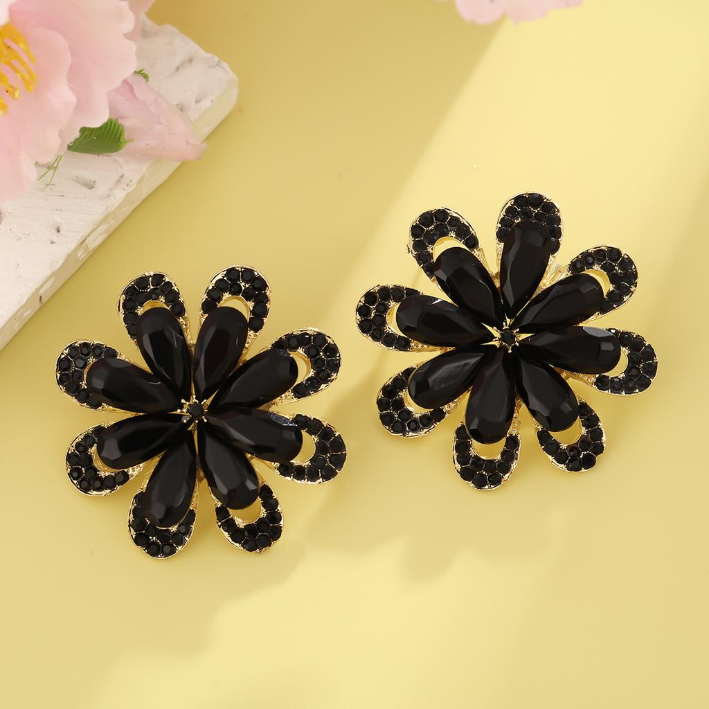 Luxury Sparkling Rhinestone Flower Earrings For Women Exaggerated Fashion Wedding Party Bride Jewelry