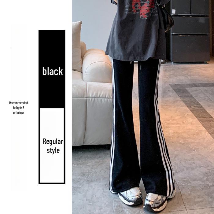 

Женские расклешенные спортивные брюки с высокой талией и полосками по бокам - Коллекция Весна/Осень 2025 L чёрный