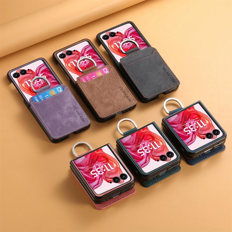 Für Motorola Razr 60 Ultra 50 40 Hülle Shell Leder Kartenfach Ständer Matt Stoßfest Hart PC Ringhalter 2 Stück Klapphandy Abdeckung
