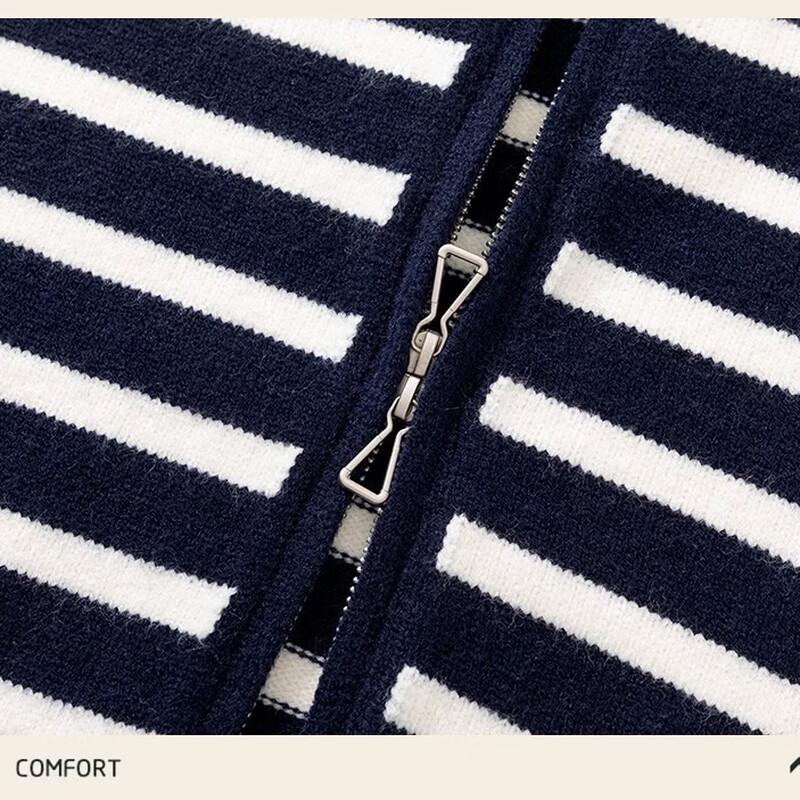 Hengyuanxiang Striped Zip-Up Knit Cardigan