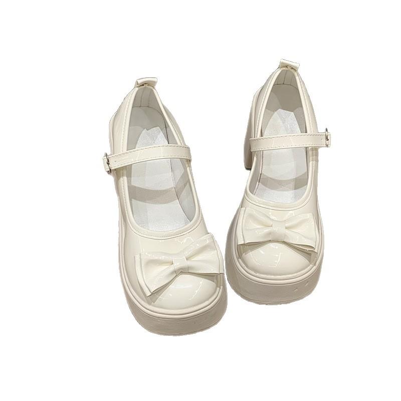 Mary Jane Small Leather Shoes, Sweet and Cool Bow High Heels, Women's Spring and Autumn 2025 Explosion, One-word Buckle Jk Cute Single Shoes