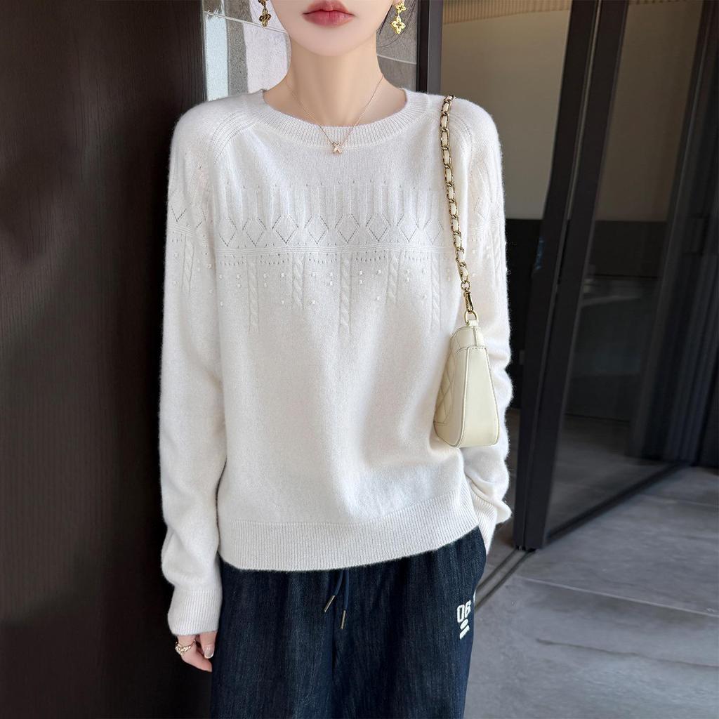 2026 Winter Pure Wool Puff Sleeve Round Neck Knit Sweater