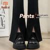 Modal Black High-Waist Micro-Flared Split Hem Casual Pants