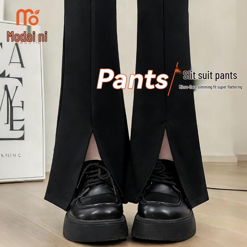

Modal Black High-Waist Micro-Flared Split Hem Casual Pants 2XL