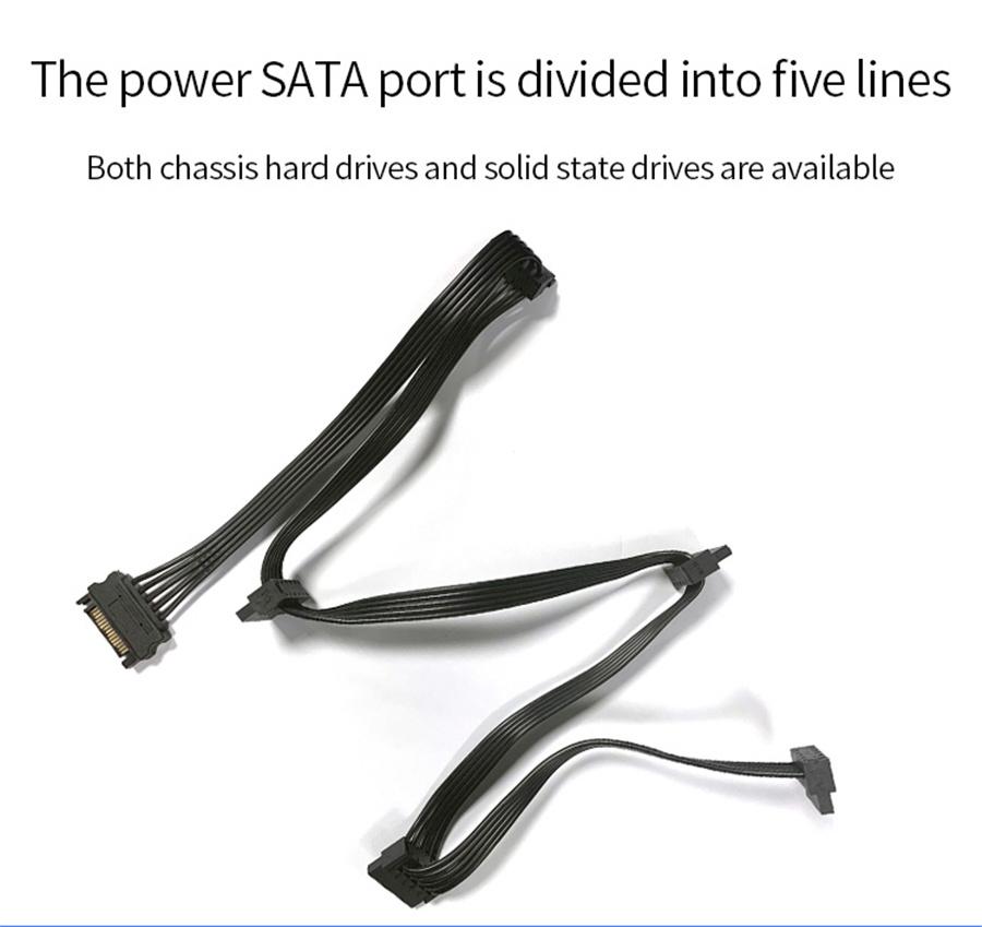 15Pin SATA Power Supply Splitter Cable 1 Male to 5 Female Extension Power Cord
