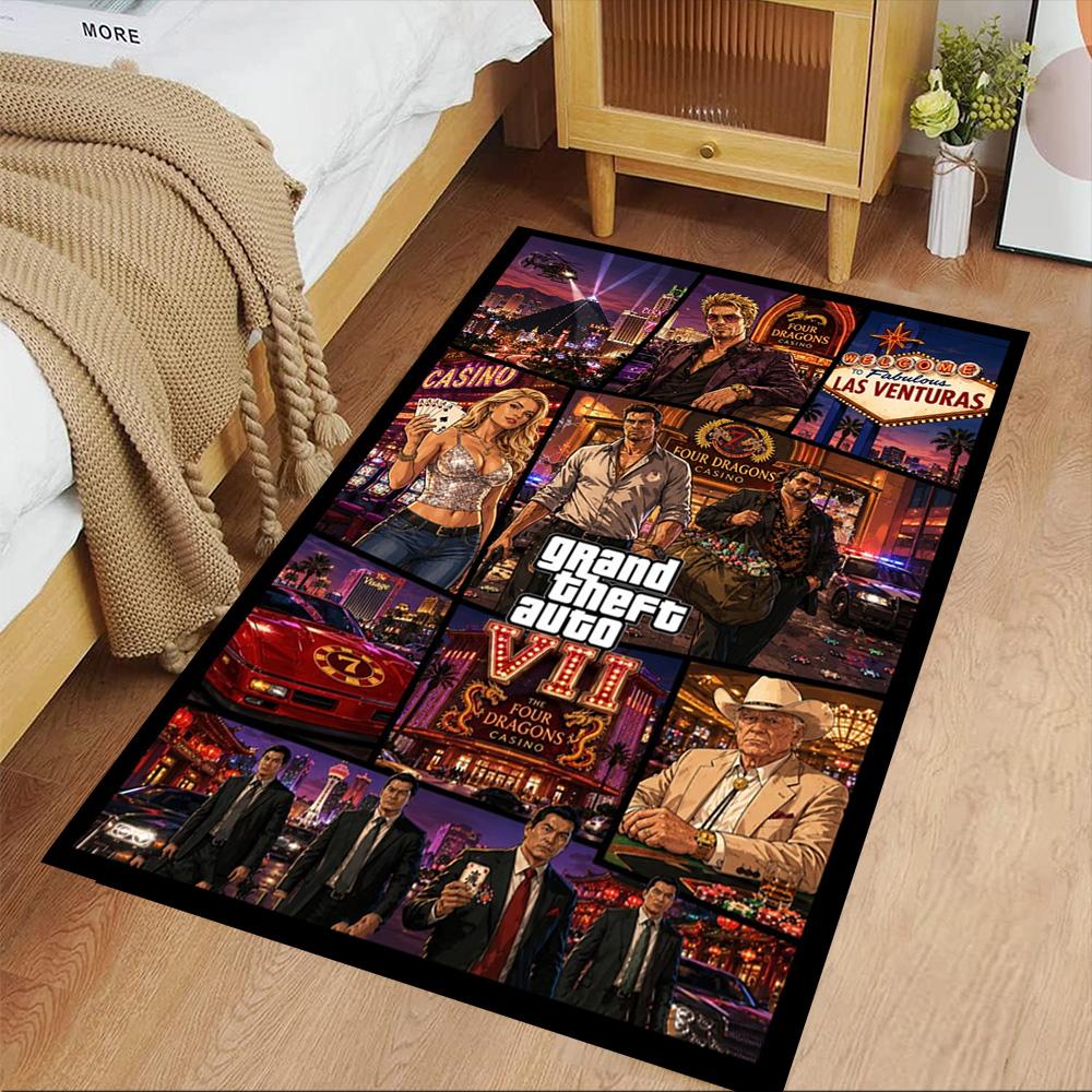 Grand Theft Auto Area Rug Design for Entryway Game Room Bedrooms Hallway Antislip Carpet Anime Office Decor Gift for Festivals