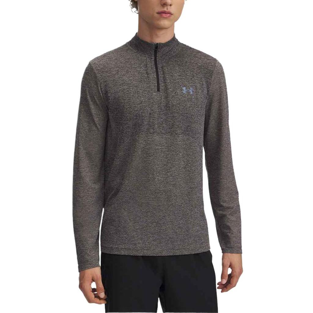 Under Armour Seamless Stride Half High Neck Solid Color Comfortable Casual Moisture Wicking Long Sleeve T-Shirt Men Tops Dawn-Gray Pink 1378168-009