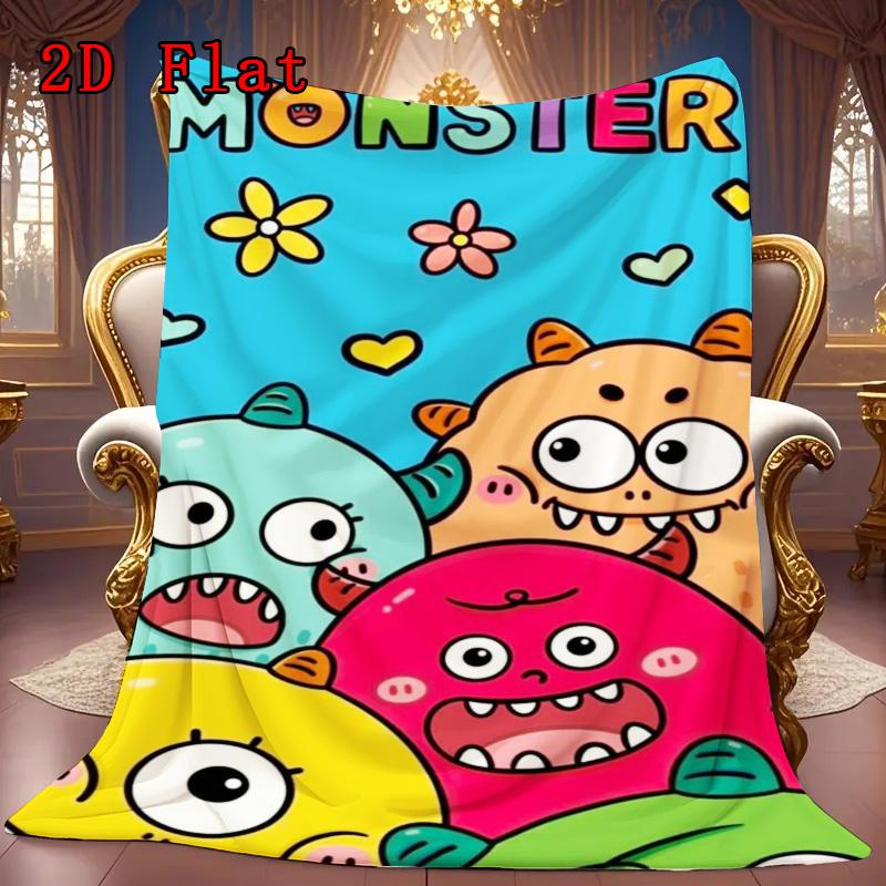 Cartoon Monsters 2D Flat Pattern Flannel Blanket High Quality All Seasons Warmth and Comfort Perfect for Christmas Gifts.SMT0917550