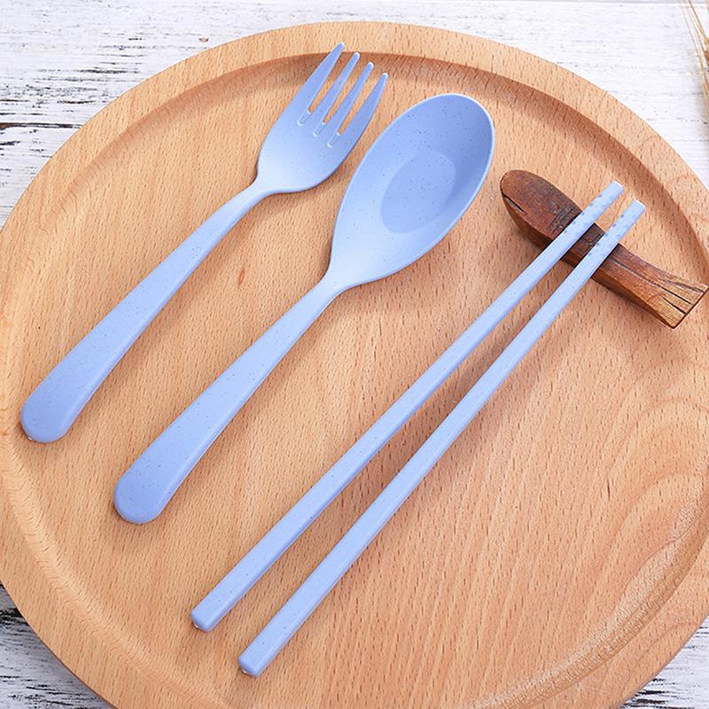 Wheat Straw Tableware Fork Spoons Chopsticks Plastic Portable Tableware Set