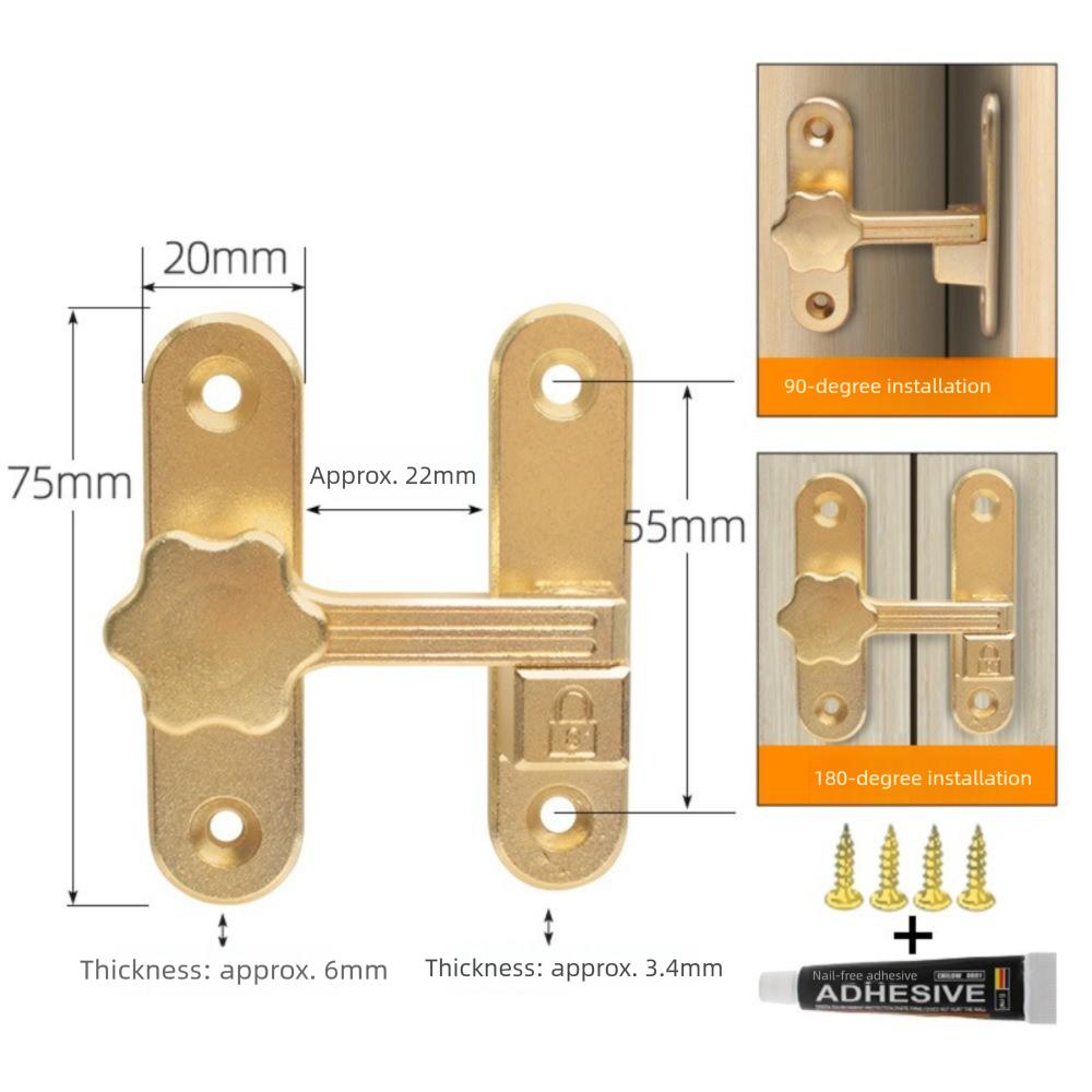 

Сплав цинка Светящийся Дверной Замок 90/180 Градусов Без Пробивки Дверная Защелка Защита Конфиденциальности Защита от Взлома Позиционирующая Защелка 2.75 inch золотой
