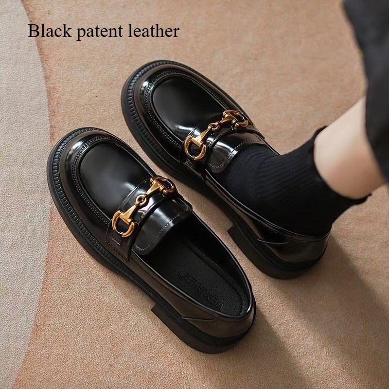 Damskie skórzane buty w stylu brytyjskim, damskie buty codzienne, wysoka jakość, metalowa dekoracja, buty na grubej podeszwie, modne oksfordki projektanta