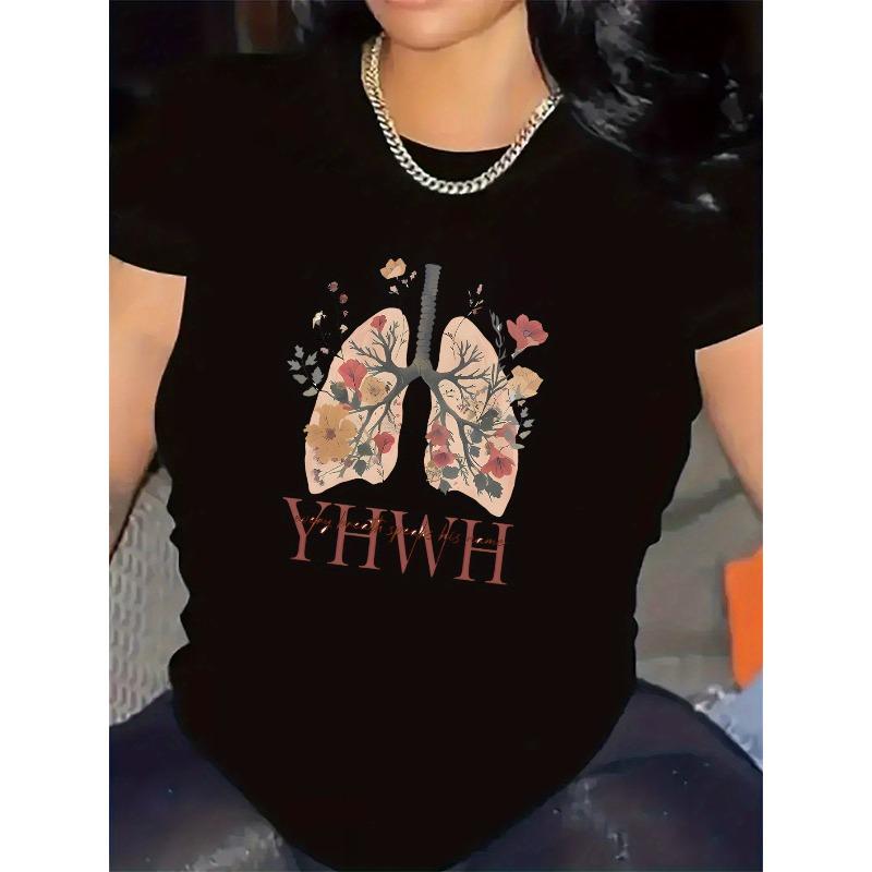 

A Floral Lung Design T-Shirt Suitable for Home Or Restaurant Use, Perfect for Casual Occasions, 4XL чорний