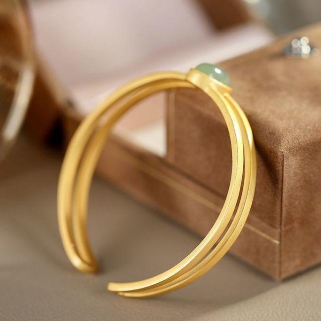 Original S925 Sterling Silver High -End Gold Plating Hetian Jade South Red Jasper High -End Gift For Women Open -End Bangle Bracele
