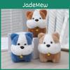 Adorable porte-clés en peluche en forme de chien, doux et moelleux, avec de jolis motifs bleus et marrons.