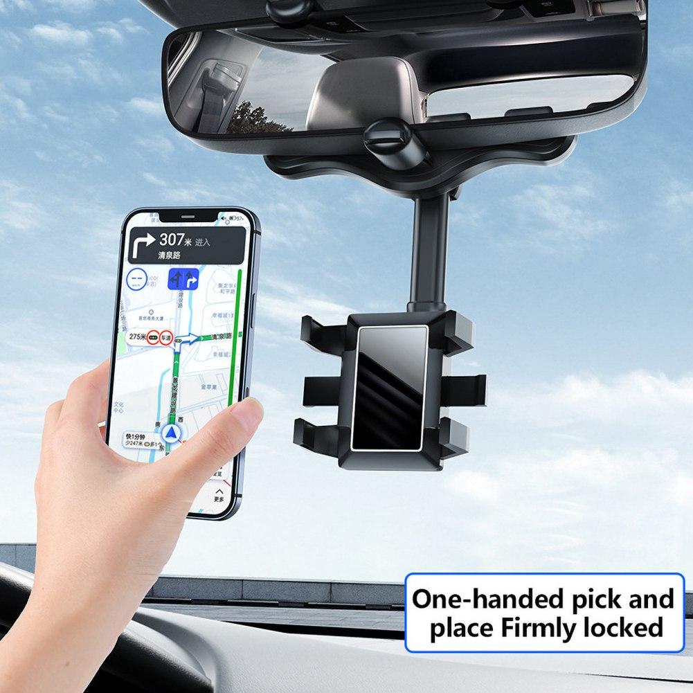 Multifunctional Car Rearview Mirror Phone Holder,360 Degree Rotatable Rear View Mirror Phone Mount,for iPhone Android Smart Phones
