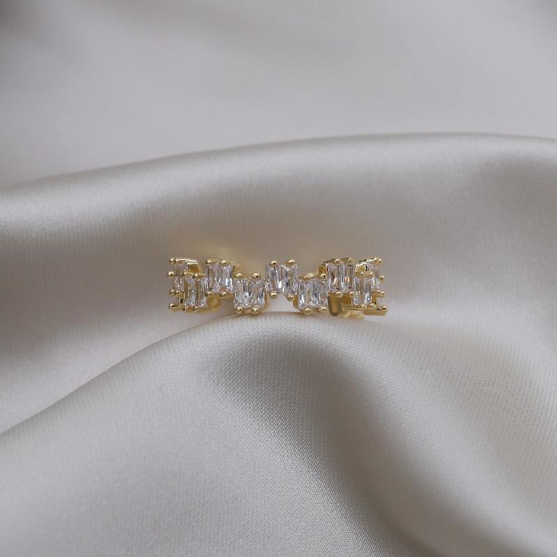 14K Gold Plating Korea New Design Fashion Jewelry Rectangular Luxury Zircon Ring Simple Women's Party Opening Adjustable Ring