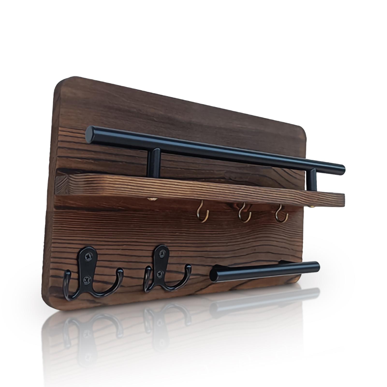 

Деревянный настенный держатель ключей с 5 крючками, почтовый органайзер с полкой, домашний декор для задней двери гостиной, настенный домашний декор