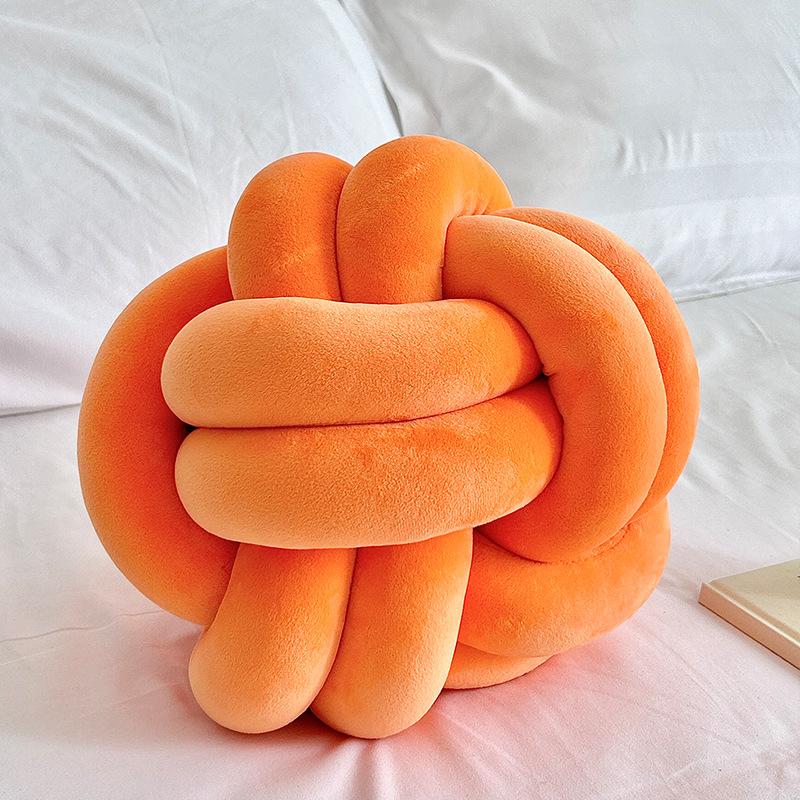 Coussin Décoratif Rond à Pompons Noués à Deux Brins pour Canapé Coussin en Velours Tissé à la Main Oreiller de Chevet