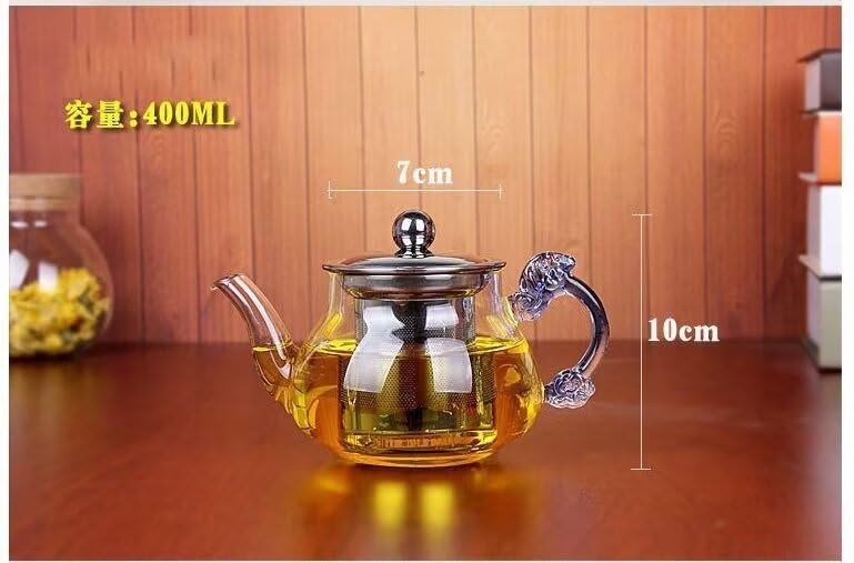 High-boron Heat-resistant Glass Teapot, Suitable for Home or Office Use. Stainless Steel Filter Teapot (400ml - Style 1)