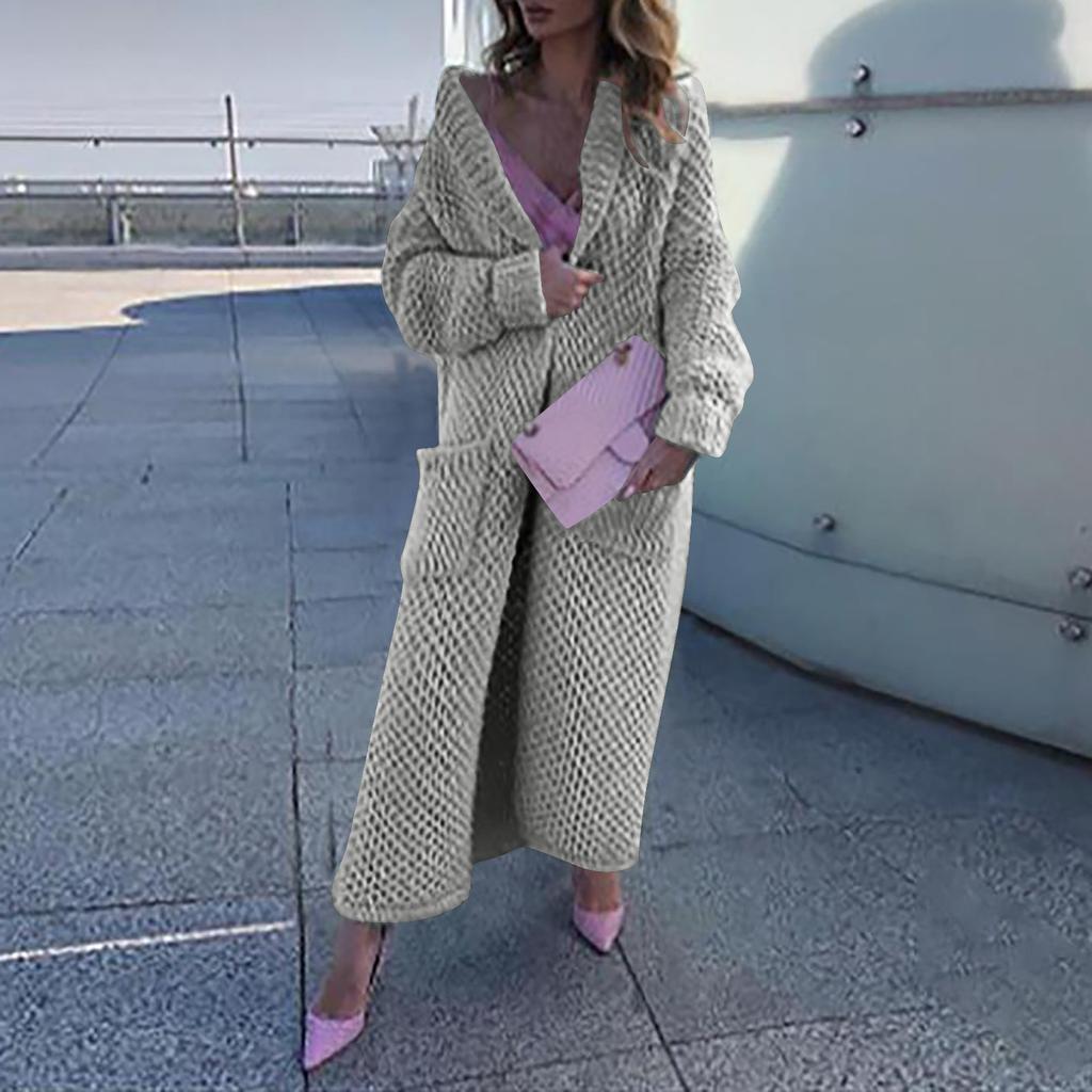 Women's Winter Long Lapel Warm Sweater Loose Knit Cardigan Jacket Solid Color Thick Fashion Sweater Coat
