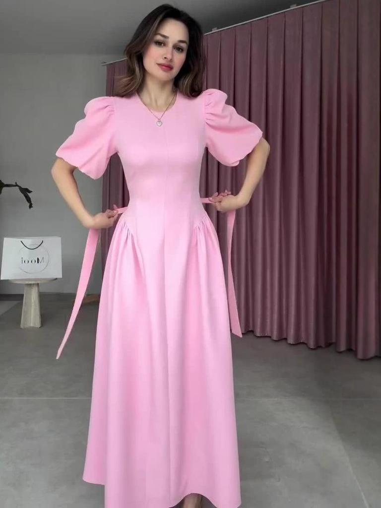 2025 Summer Elegant Sweet Temperament Short Sleeve Long Dress for Women