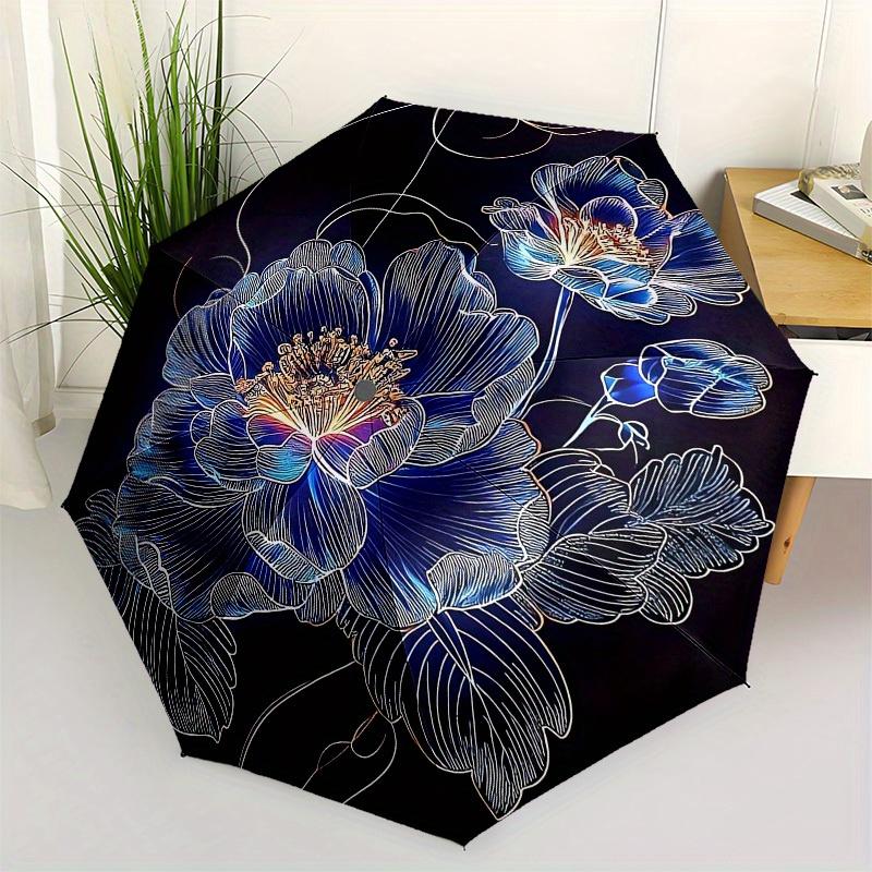 

1pc Floral Artwork with Blue Flowers Umbrella with Plastic Handle,Suitable for All Seasons Home Travel Outdoor UmbrellaM1235