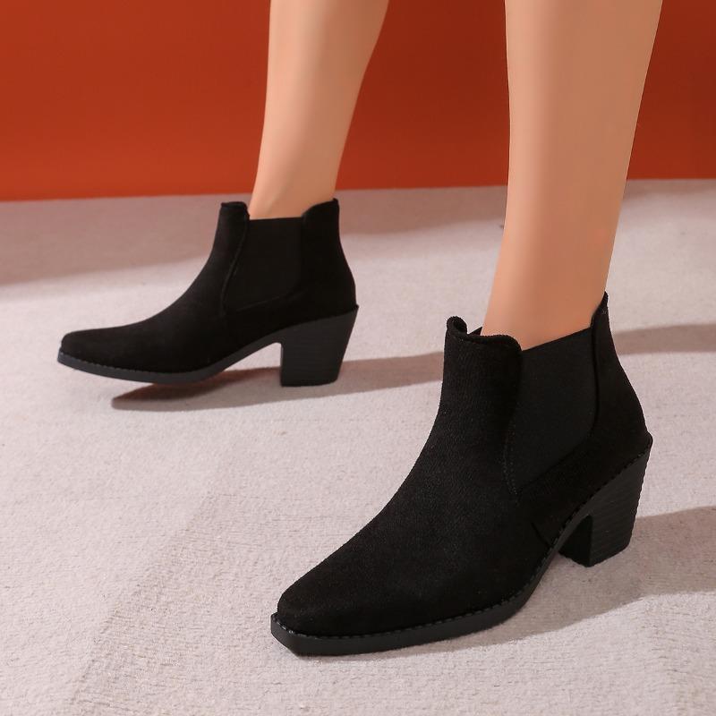 Women's Shoes  High Quality Slip-on Women's Boots Fashion Pointed Toe Office and Career Hot Sale Plus Size Solid Ankle Boots