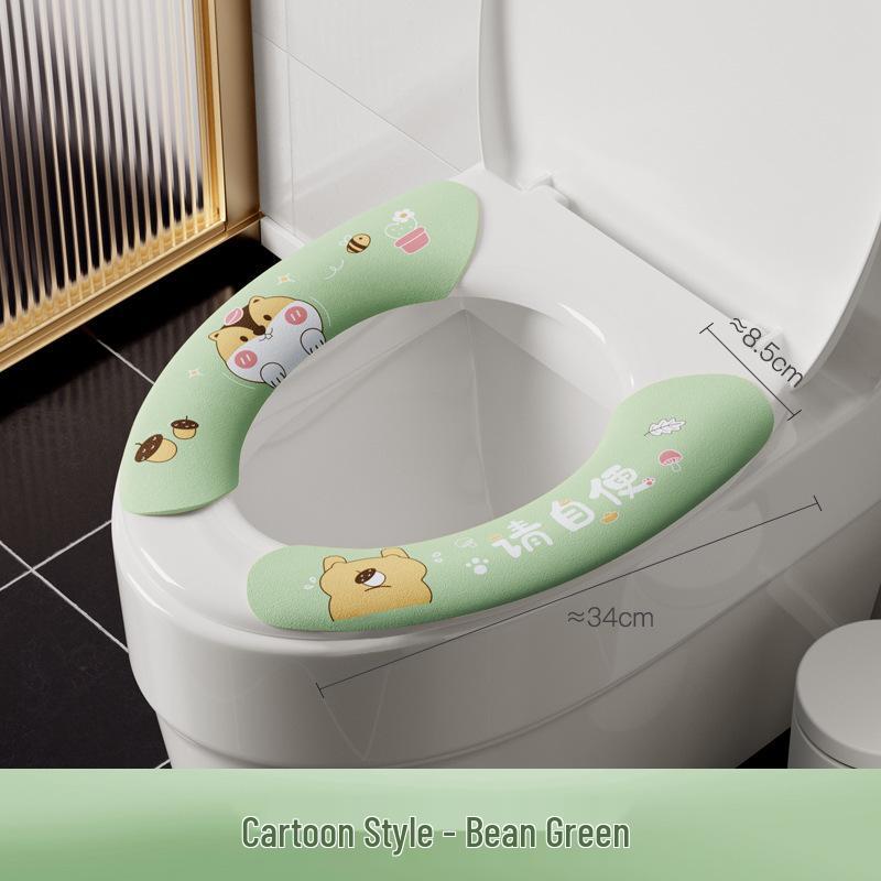 Washable Cartoon Toilet Seat Sticker with Electrostatic Adsorption - Warm, Universal, and Self-Adhesive for All Seasons