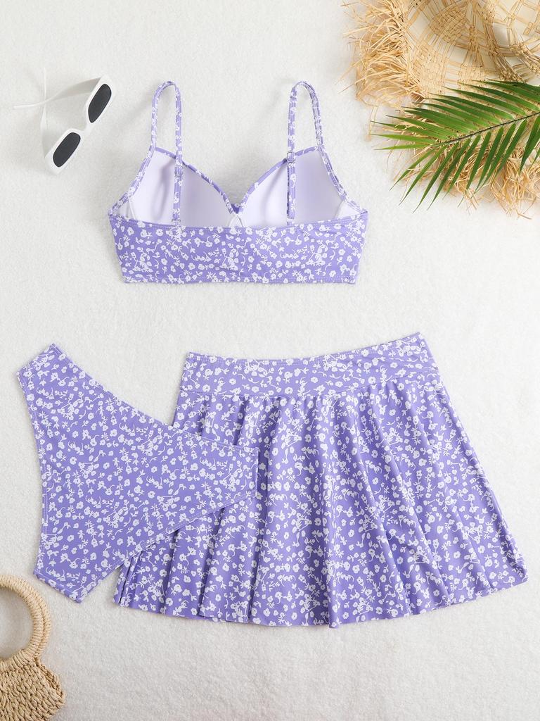 European & American Print Style Three-Piece Bikini Swimsuit Set for Women - 2026 Trend