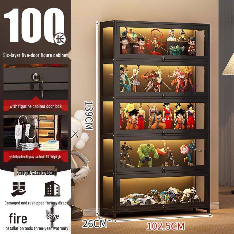 Acrylic Lockable Display Case with LED Lights for Figurines and Models, Dustproof Transparent Stand