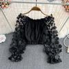 Top da Donna Elegante Monospalla in Chiffon a Rete Floreale 3D - Ampio, Modellante in Vita e Off-the-Shoulder per l'Estate
