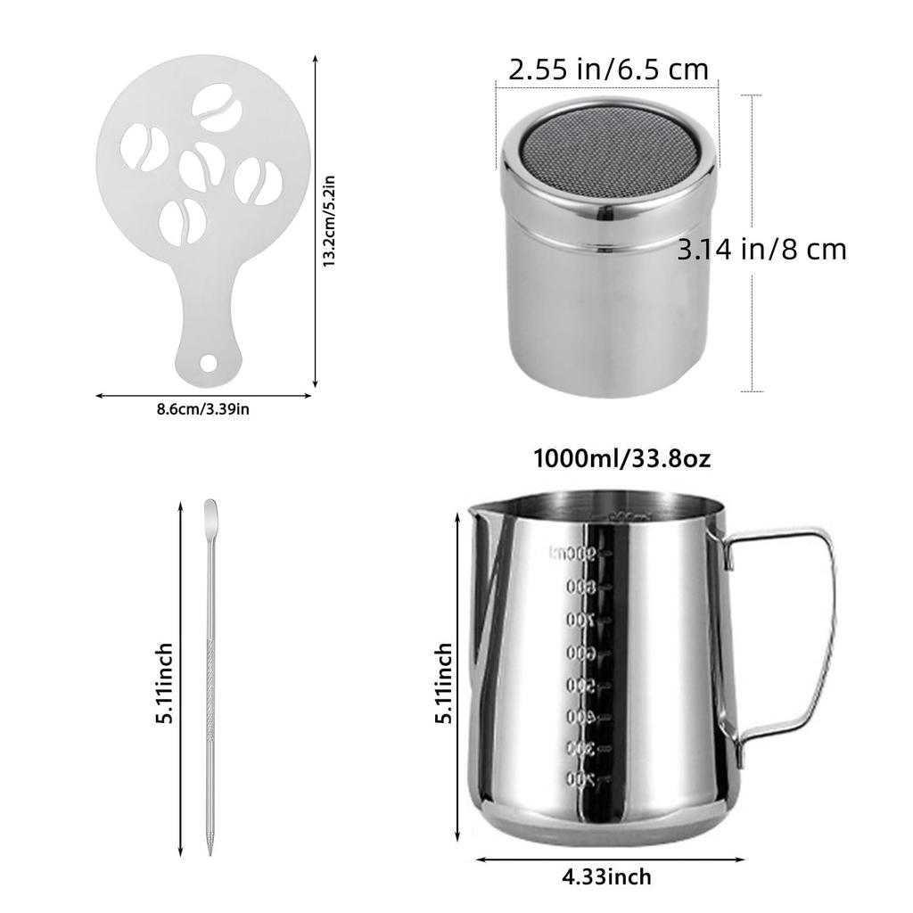 1 Set Stainless Steel Flower Tank Coffee Milk Jug Measuring Cup Fancy Coffee Utensil Flower Needle Coffee Decoration Template